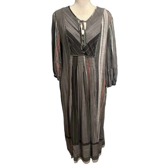 Universal Thread Plus Size XXL Striped Midi Dress Boho Pockets Balloon Sleeves - Picture 1 of 4